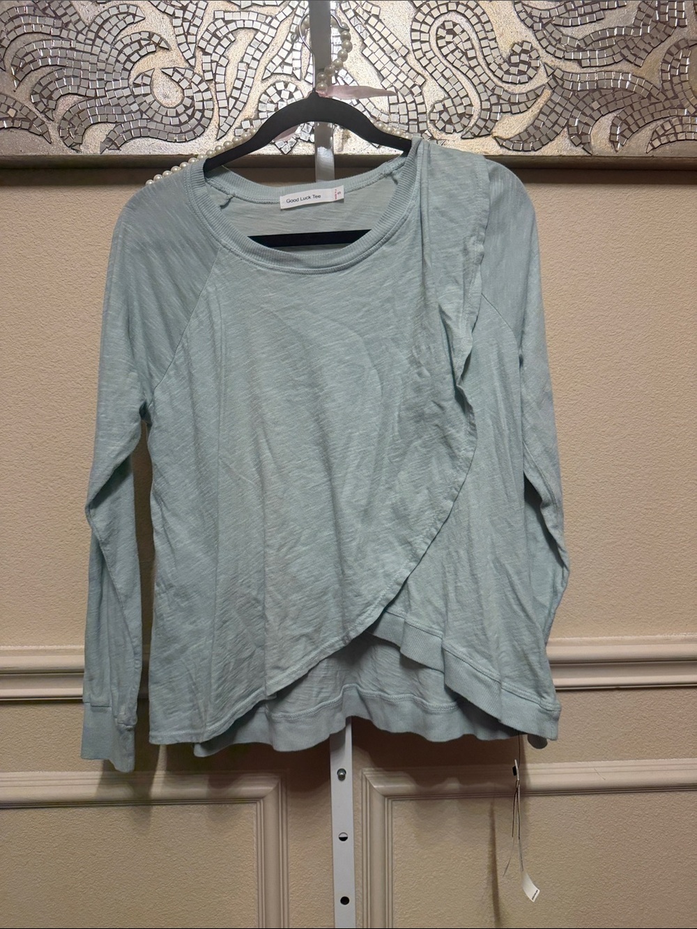 Good Luck Tee Seafoam Wrap-Front Long Shirt